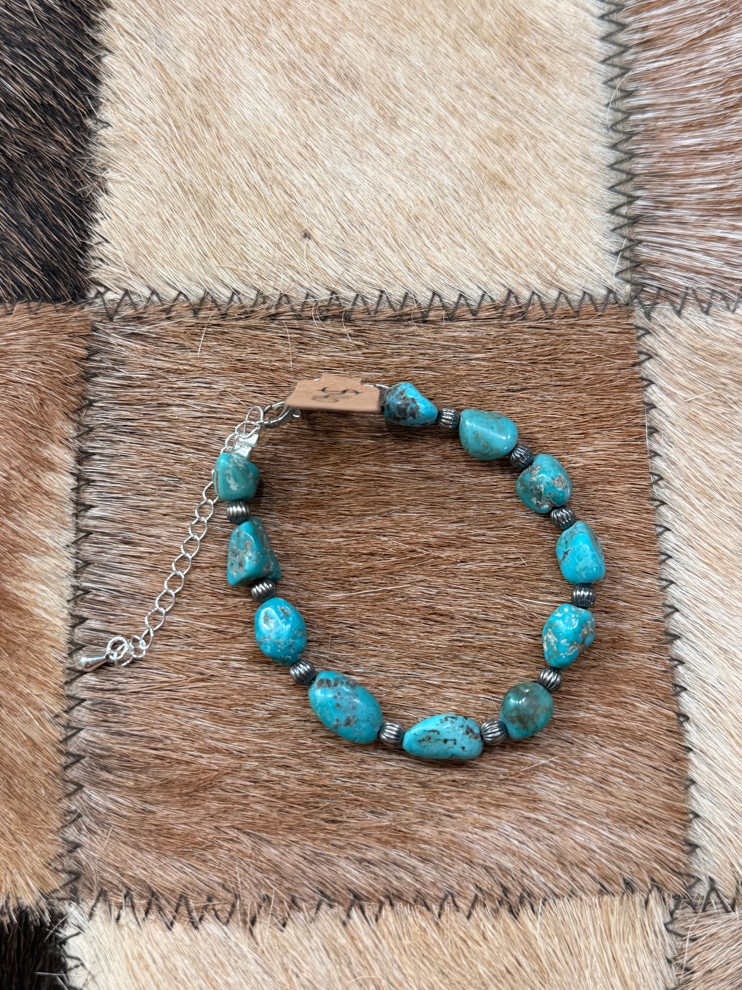 7” 4mm Corrugated Sterling Silver Pearls with Turquoise