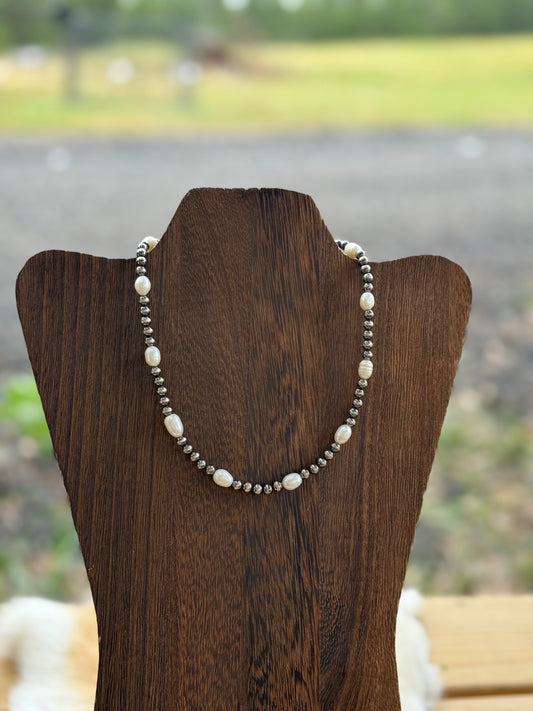 Freshwater Pearl and Sterling Siver Pearl Necklace