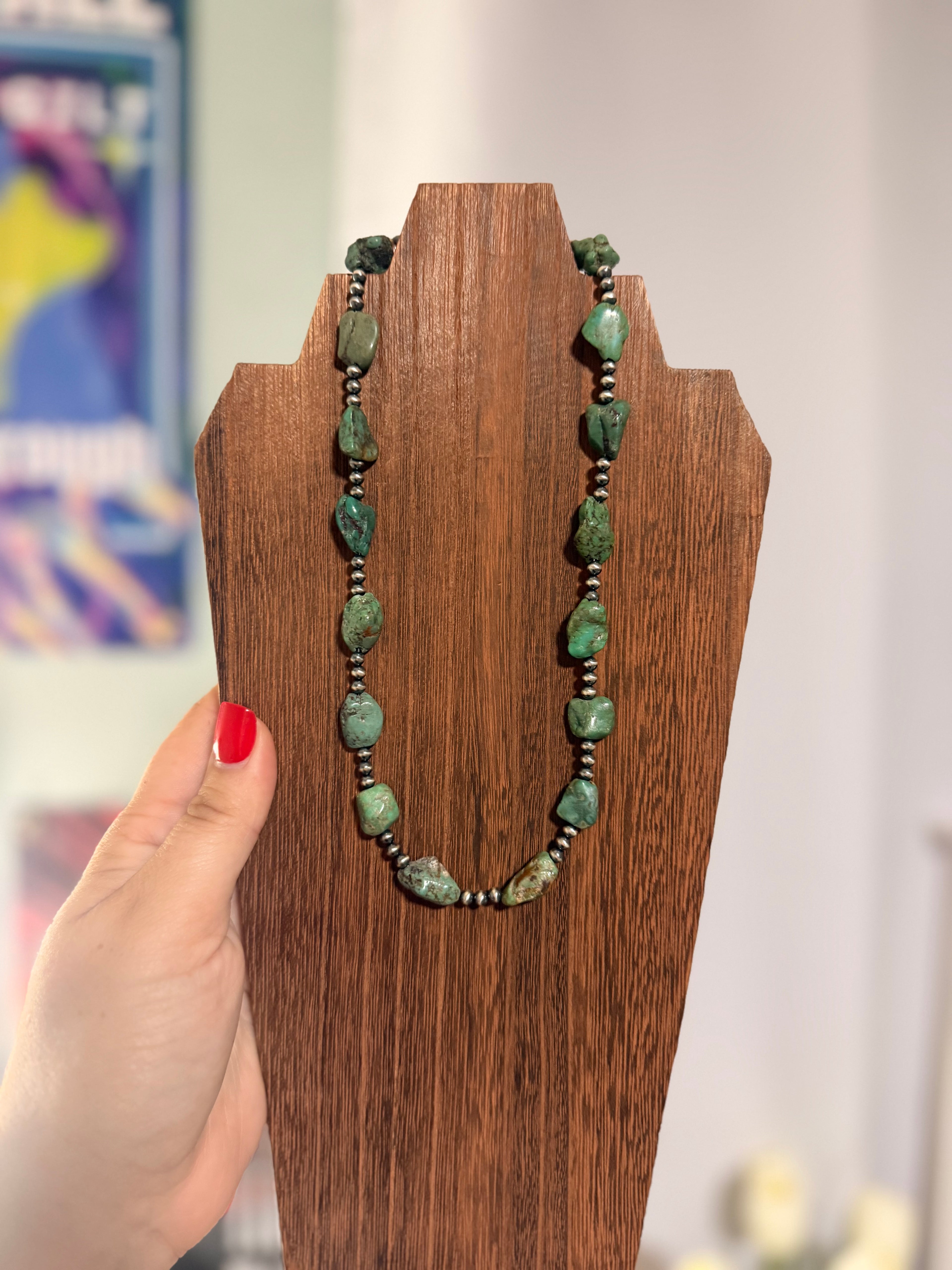 18” 4mm Sterling Silver Pearls with Emerald Valley Turquoise