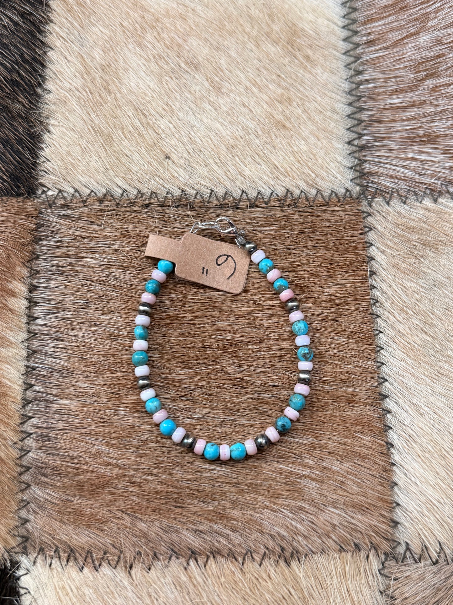 6” 4mm Sterling Silver Pearls with Kingman Turquoise and Pink Conch