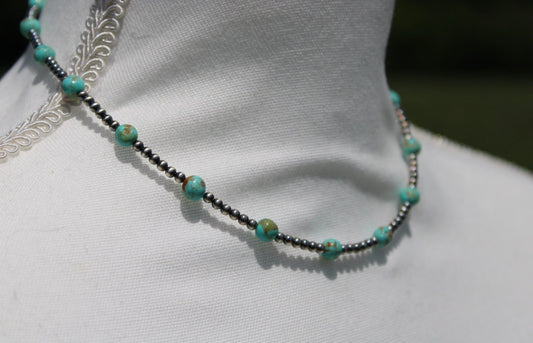 16” 6mm Kingman Turquoise and 3mm Sterling silver pearls