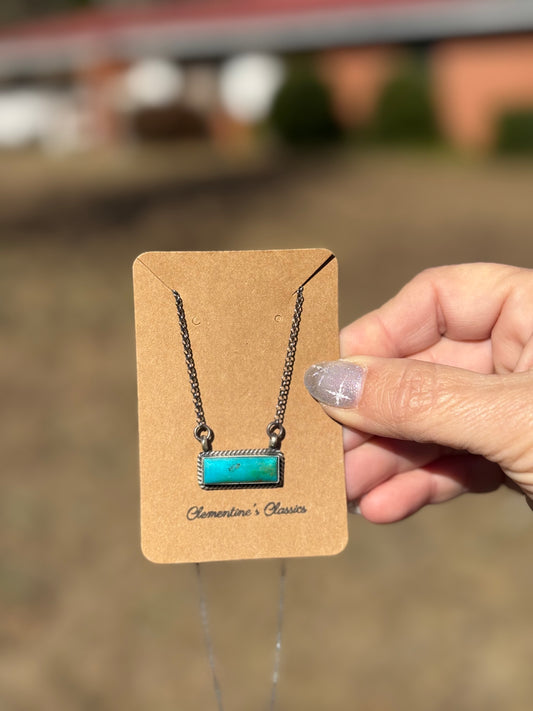 NATIVE STAMPED 18” Kingman Bar Necklace Made By Johnny Dixon