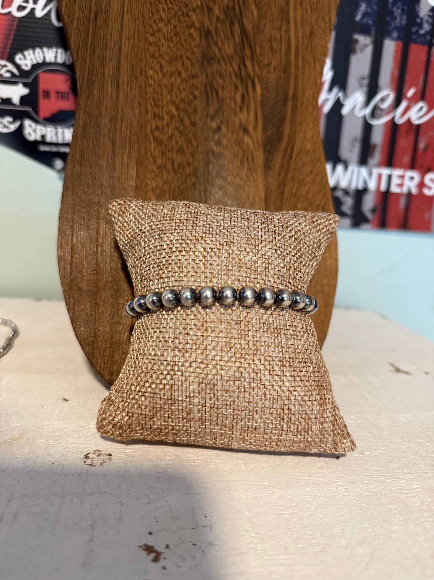 7mm Sterling Silver Pearl Stretchy  Bracelet