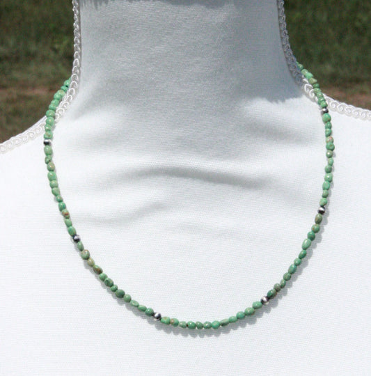18” (with extender) green turquoise with 4mm sterling silver pearls