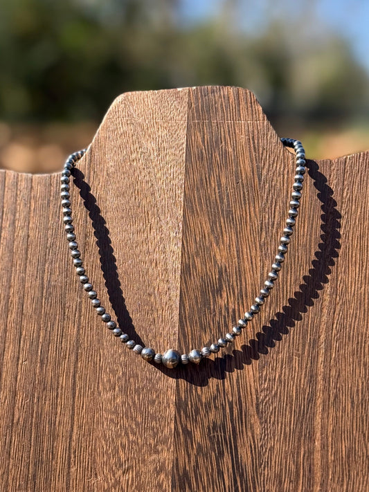 14” 4/6/8mm Sterling Silver Pearls with 4mm Textured Sterling Silver Pearls