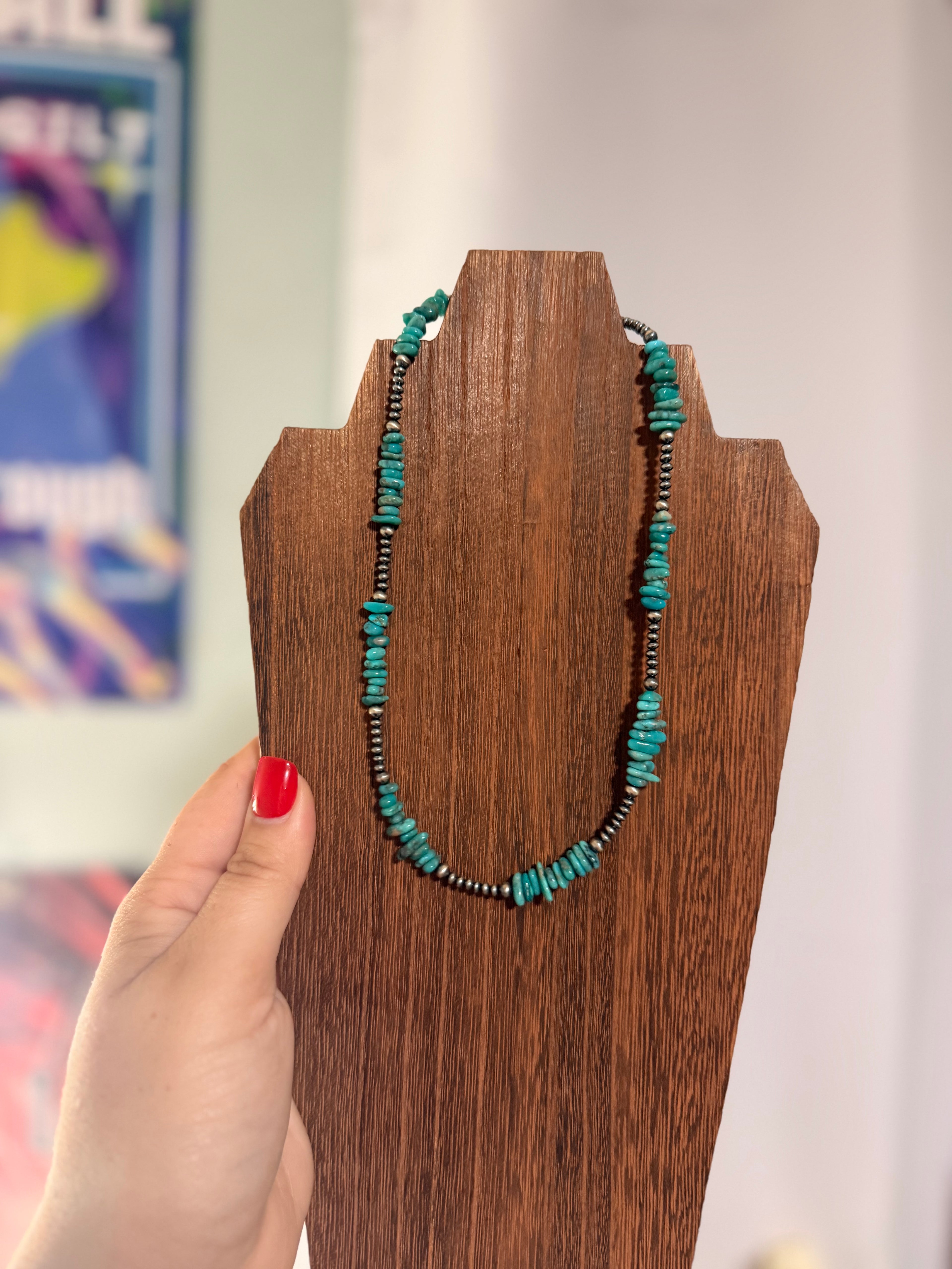 16” Turquoise Chips with 3mm and 4mm Sterling Silver Pearls