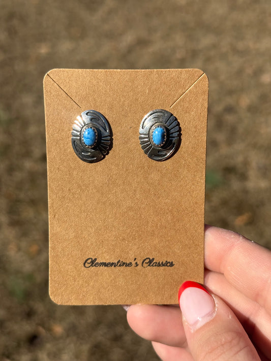 Sterling Silver and Turquoise Stamped Earrings Stamped “L”