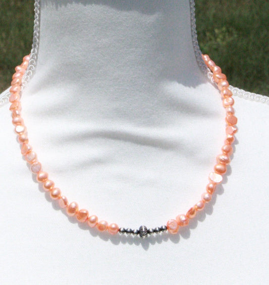 18” (with extender) fresh water pearl with 4mm sterling silver pearls and corrugated saucer
