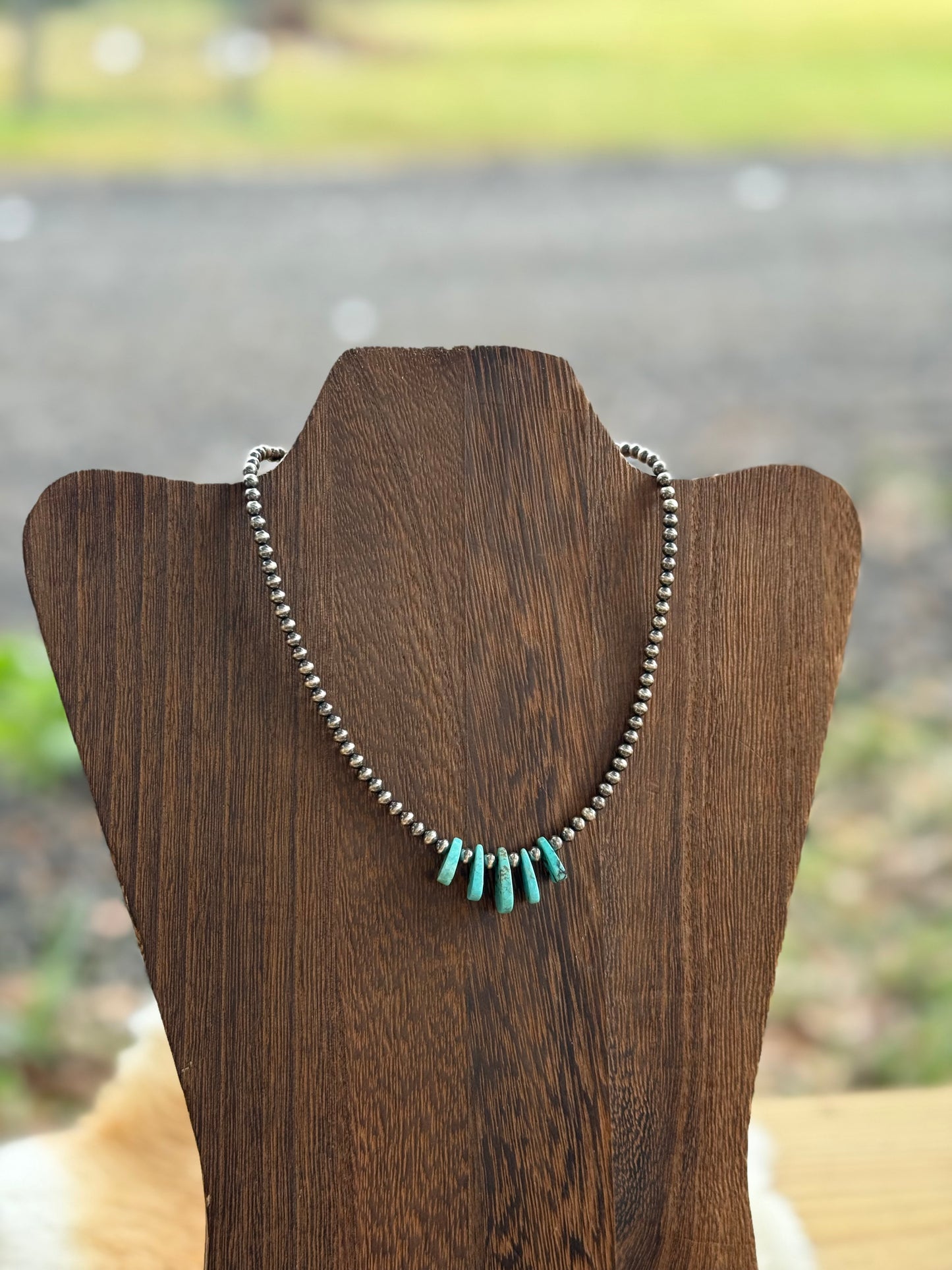 Turquoise and Sterling Silver Pearl Necklace