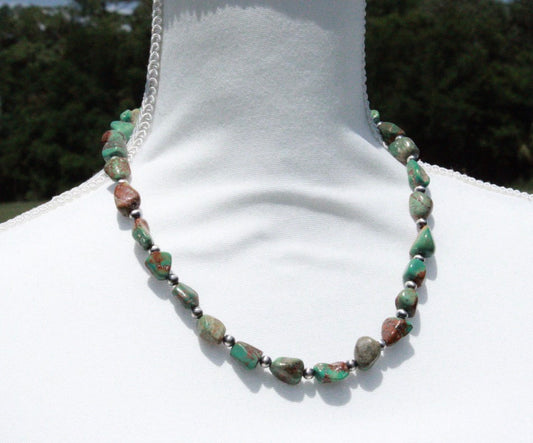 20” Emerald Valley Turquoise With 5mm Sterling Silver Pearls