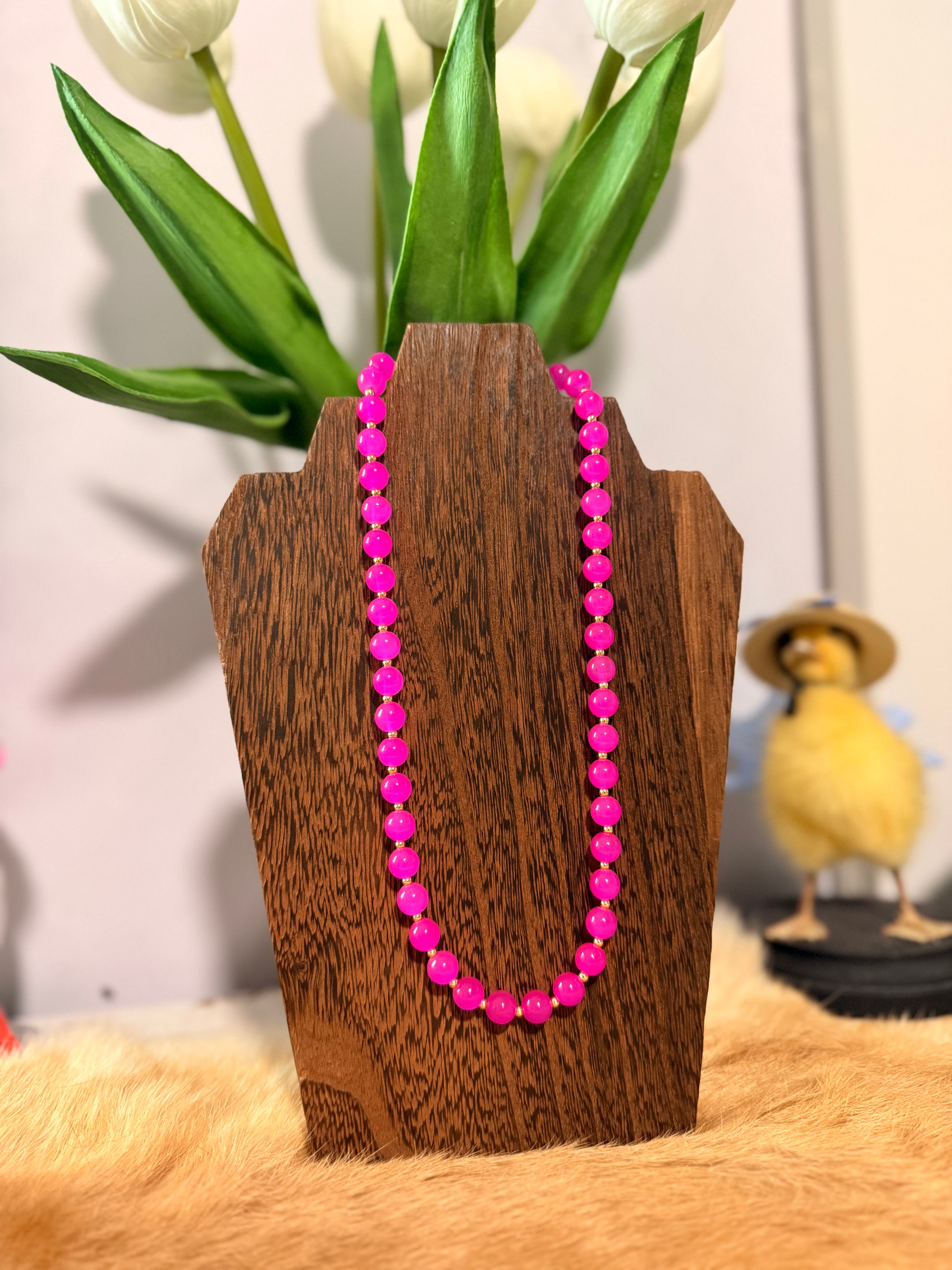 16” Hot Pink and Gold Necklace