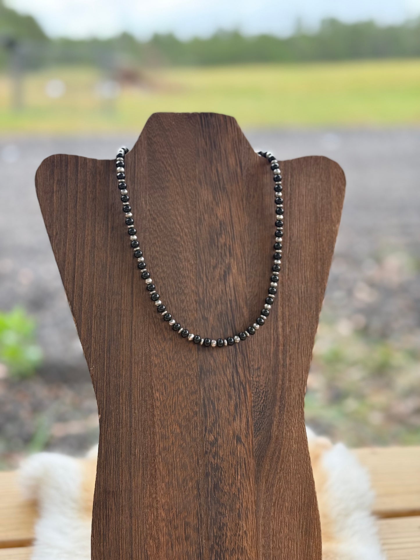 Black Onyx and Sterling Silver Pearl Necklace