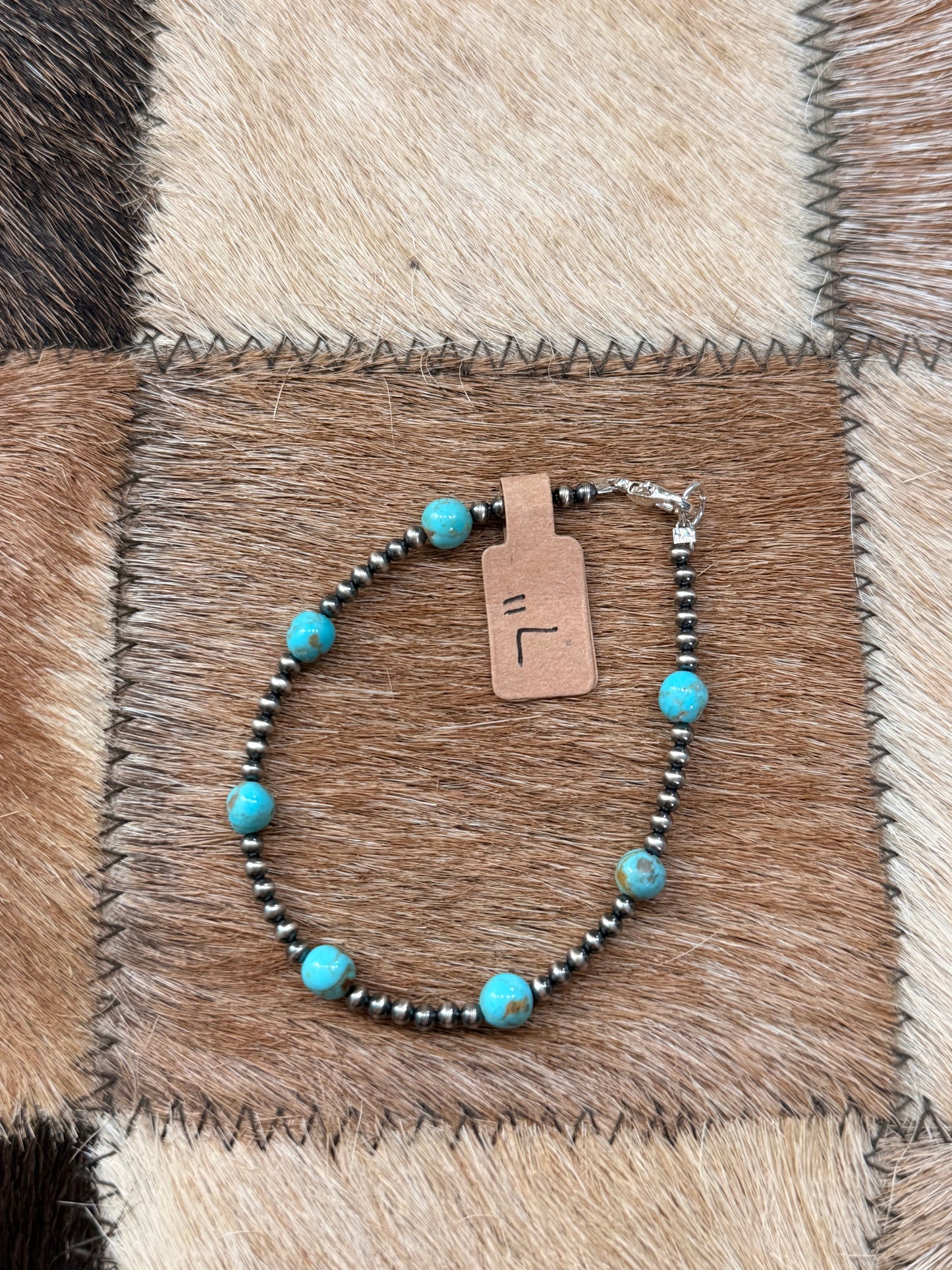 7” 3mm sterling Silver Pearls with 6mm Kingman Turquoise